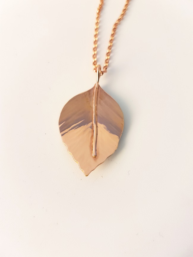 Zoomed out Photo of Rose Gold Beech Leaf Pendant