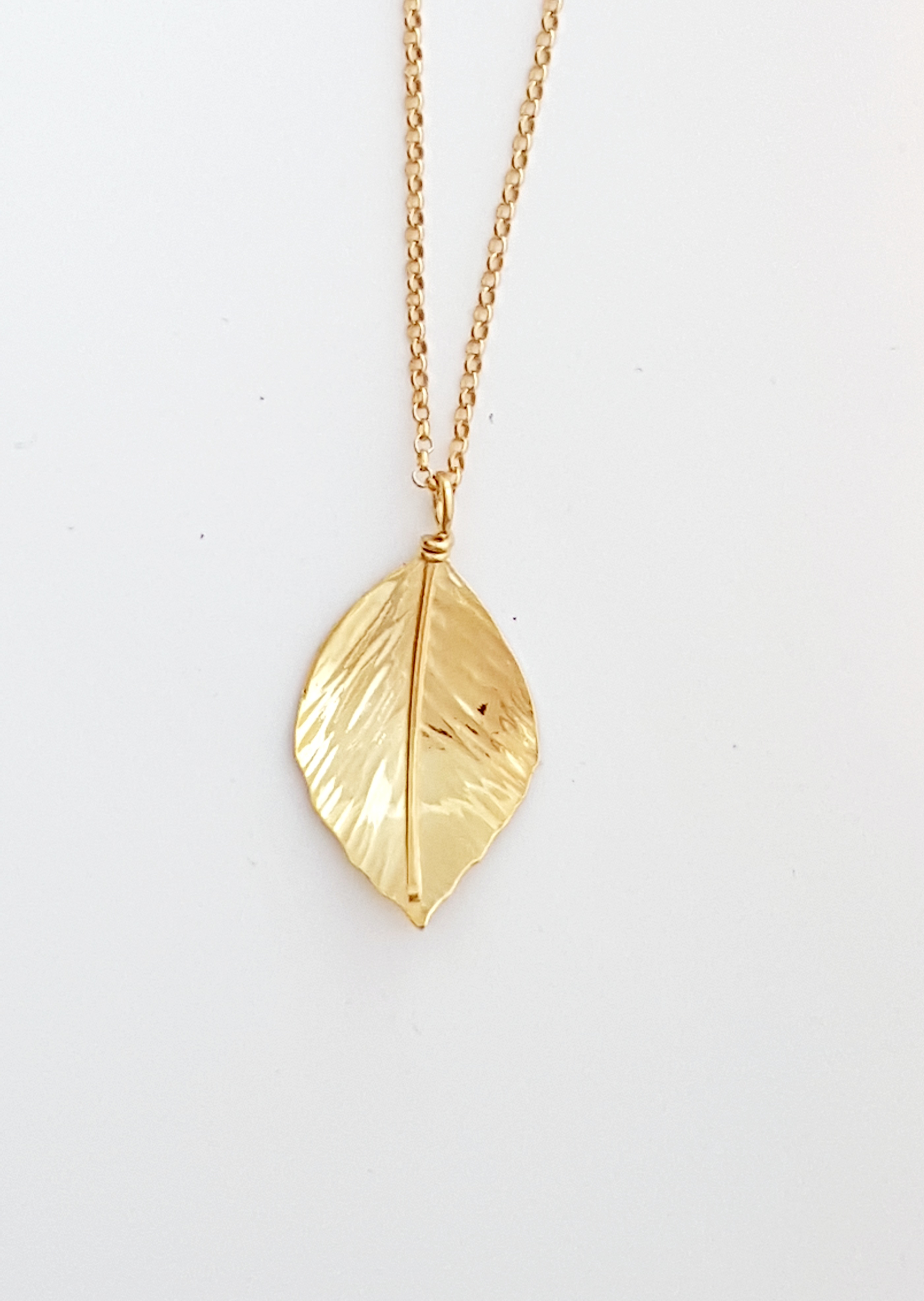 Zoomed out Photo of Gold Beech Leaf Pendant