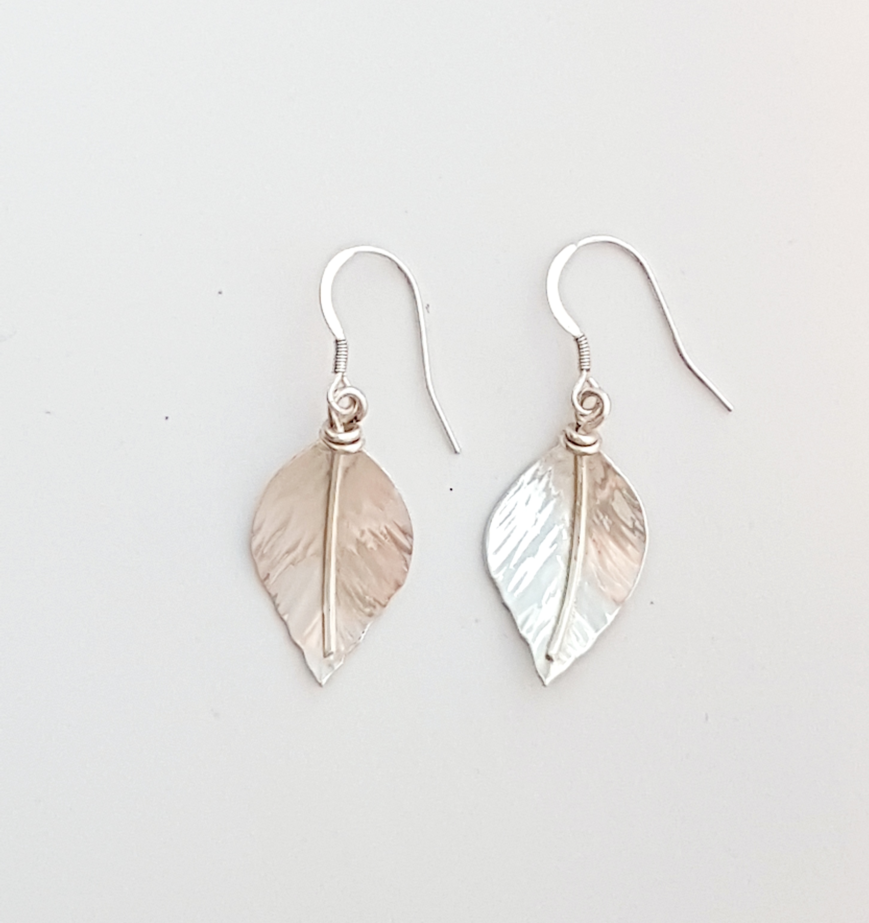 Zoomed out Photo of Silver Beech Leaf Earrings