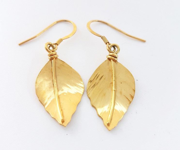 Zoomed out Photo of Gold Beech Leaf Earrings