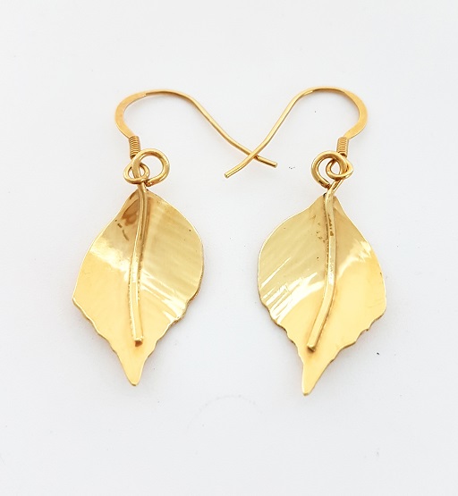 Zoomed out Photo of Gold Hazel Leaf Earrings