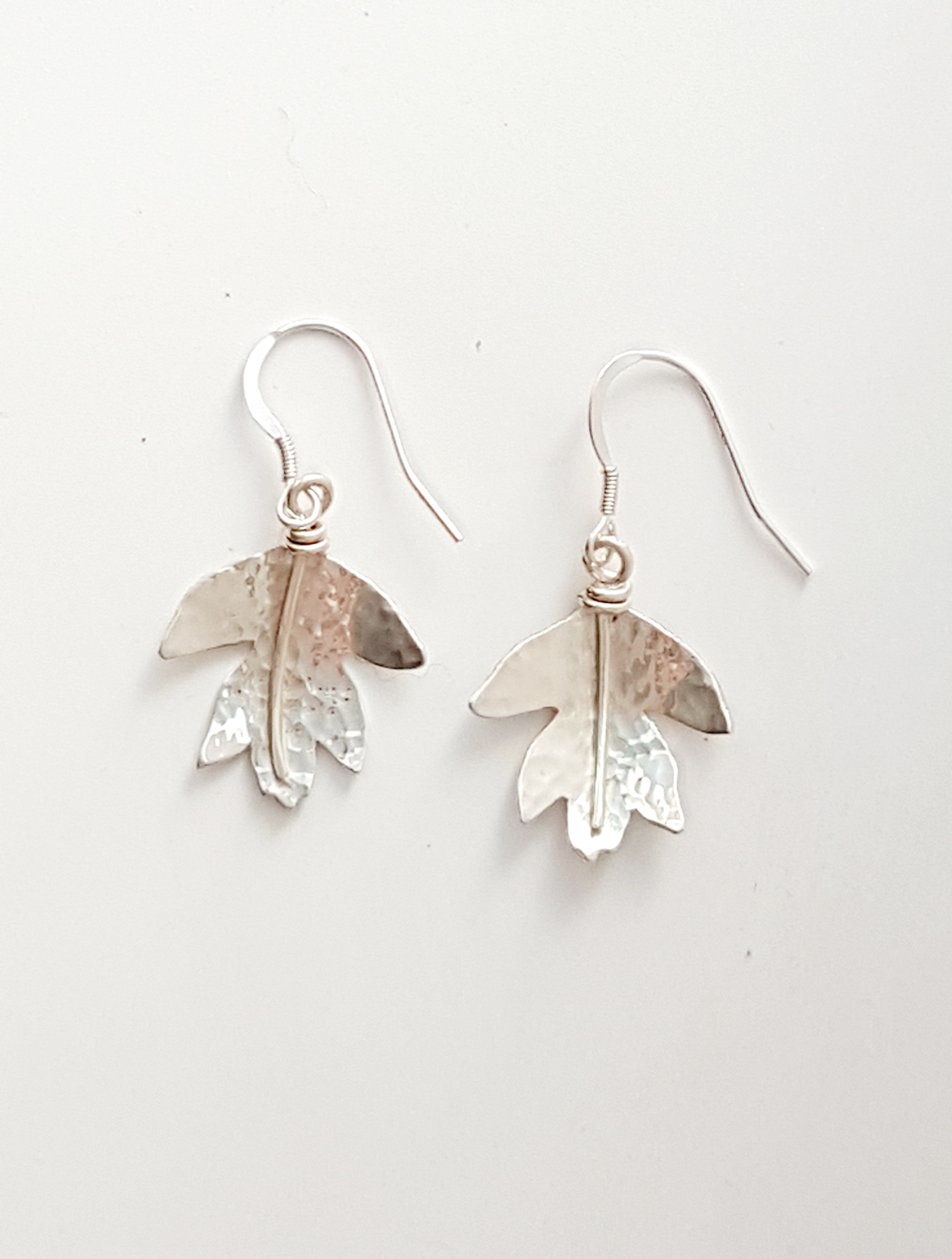 Zoomed out Photo of Silver Hawthorn Leaf Earrings