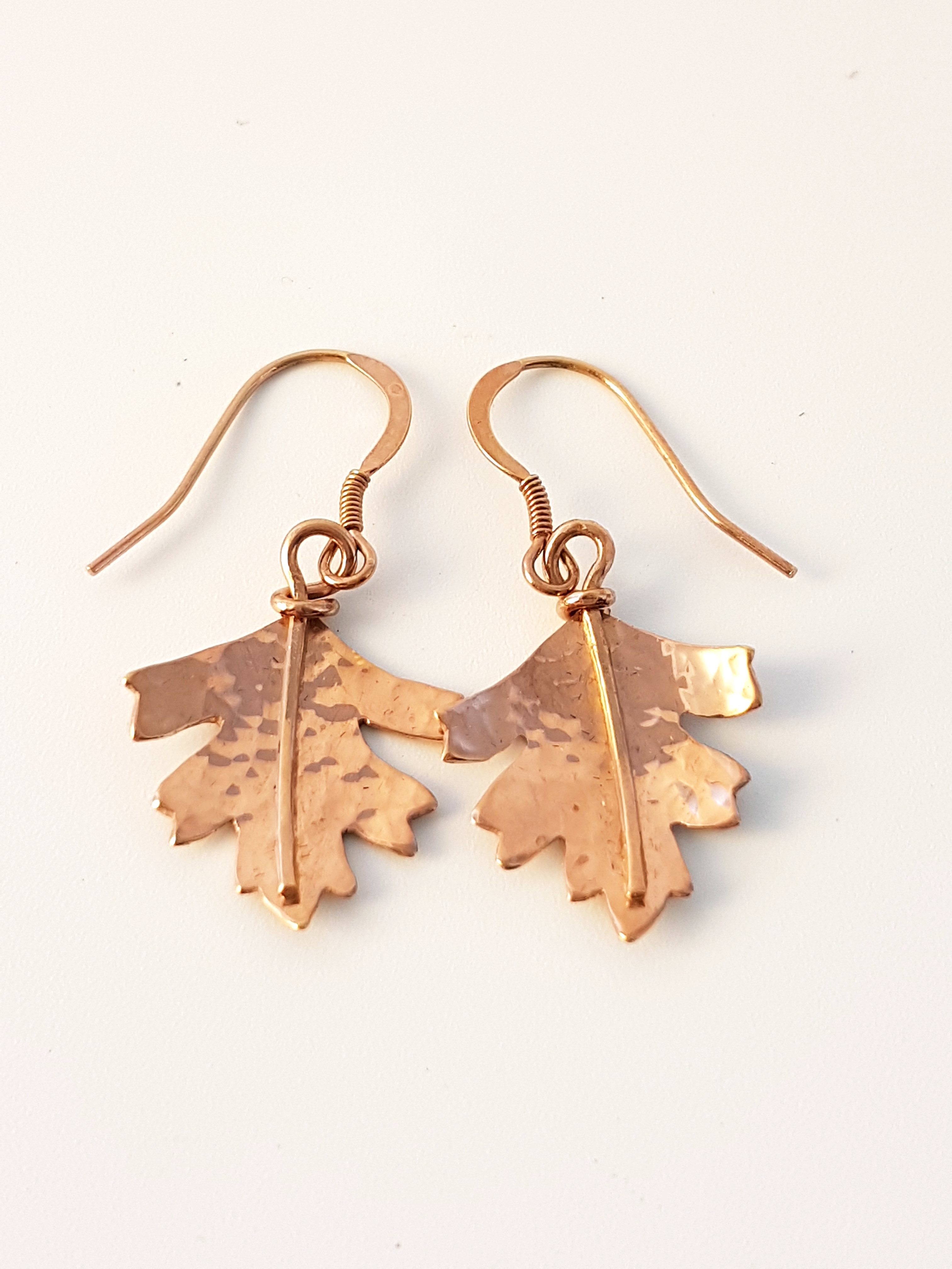 Zoomed out Photo of Rose Gold Hawthorn Leaf Earrings