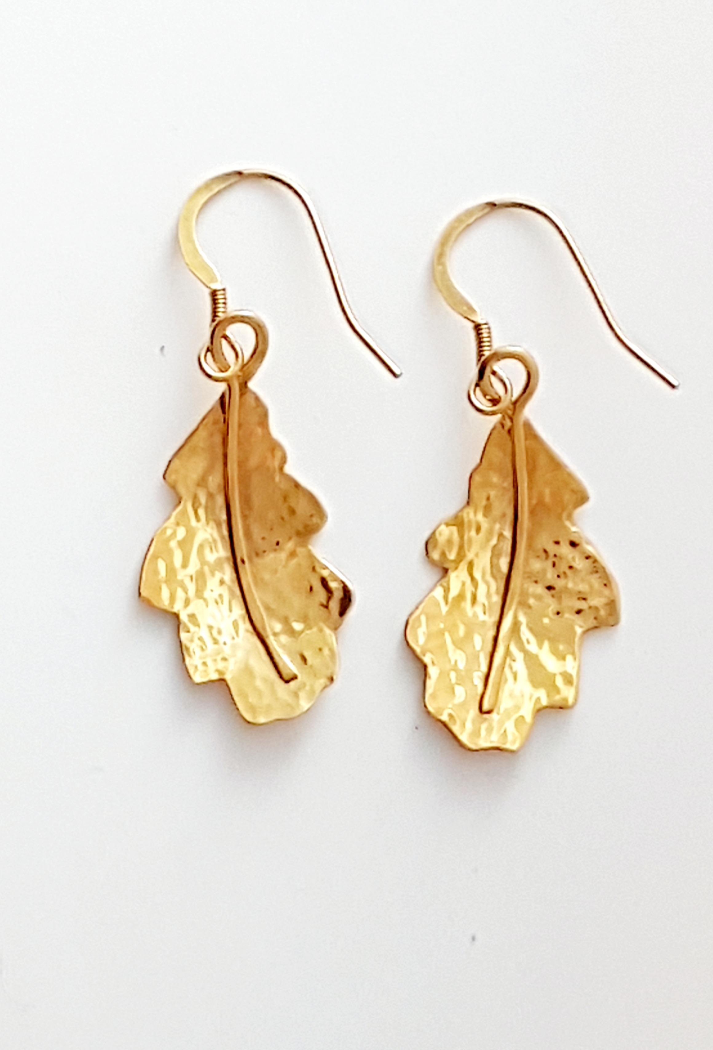 Zoomed out Photo of Gold Oak Leaf Earrings