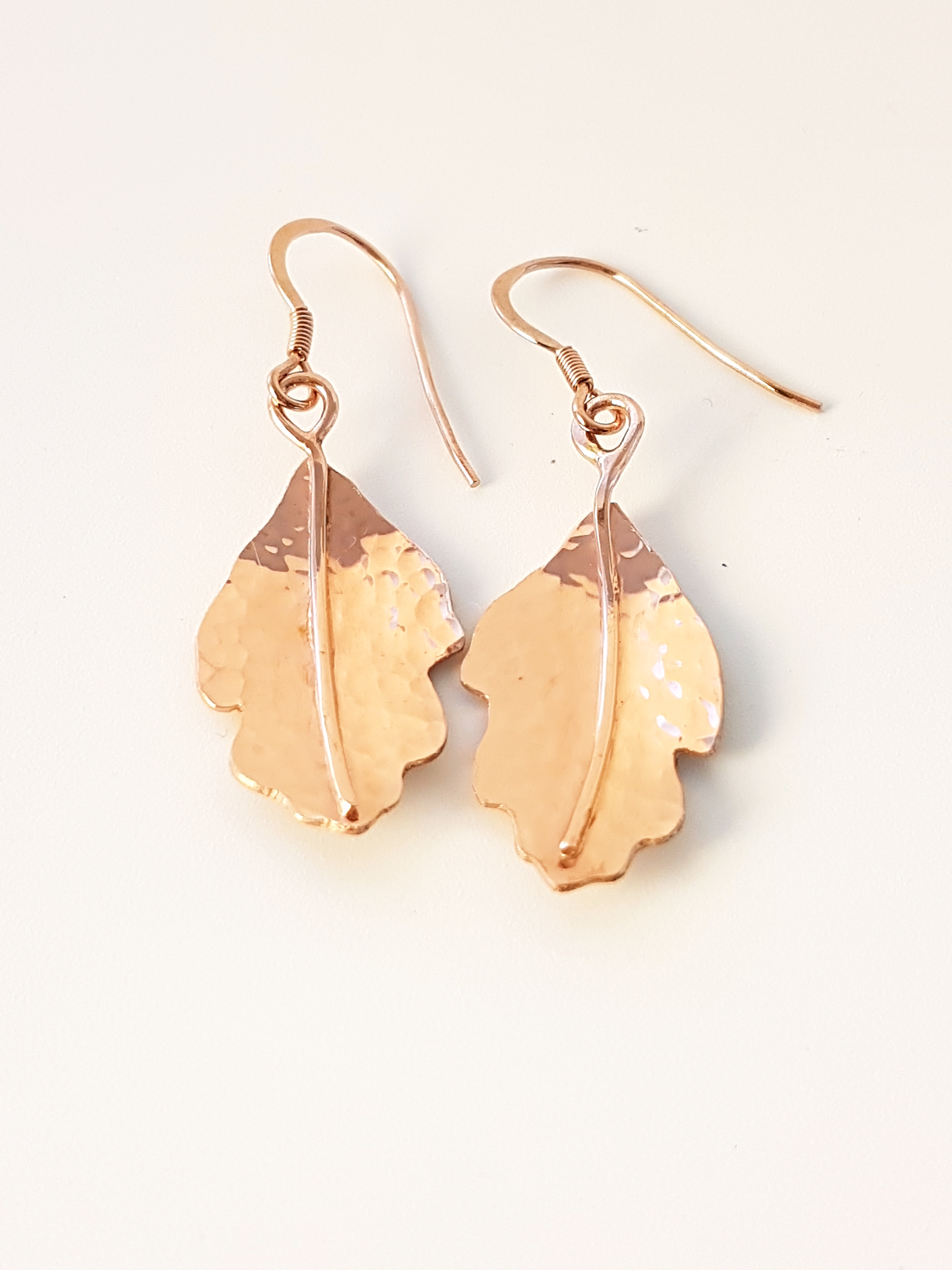 Zoomed out Photo of Rose Gold Oak Leaf Earrings