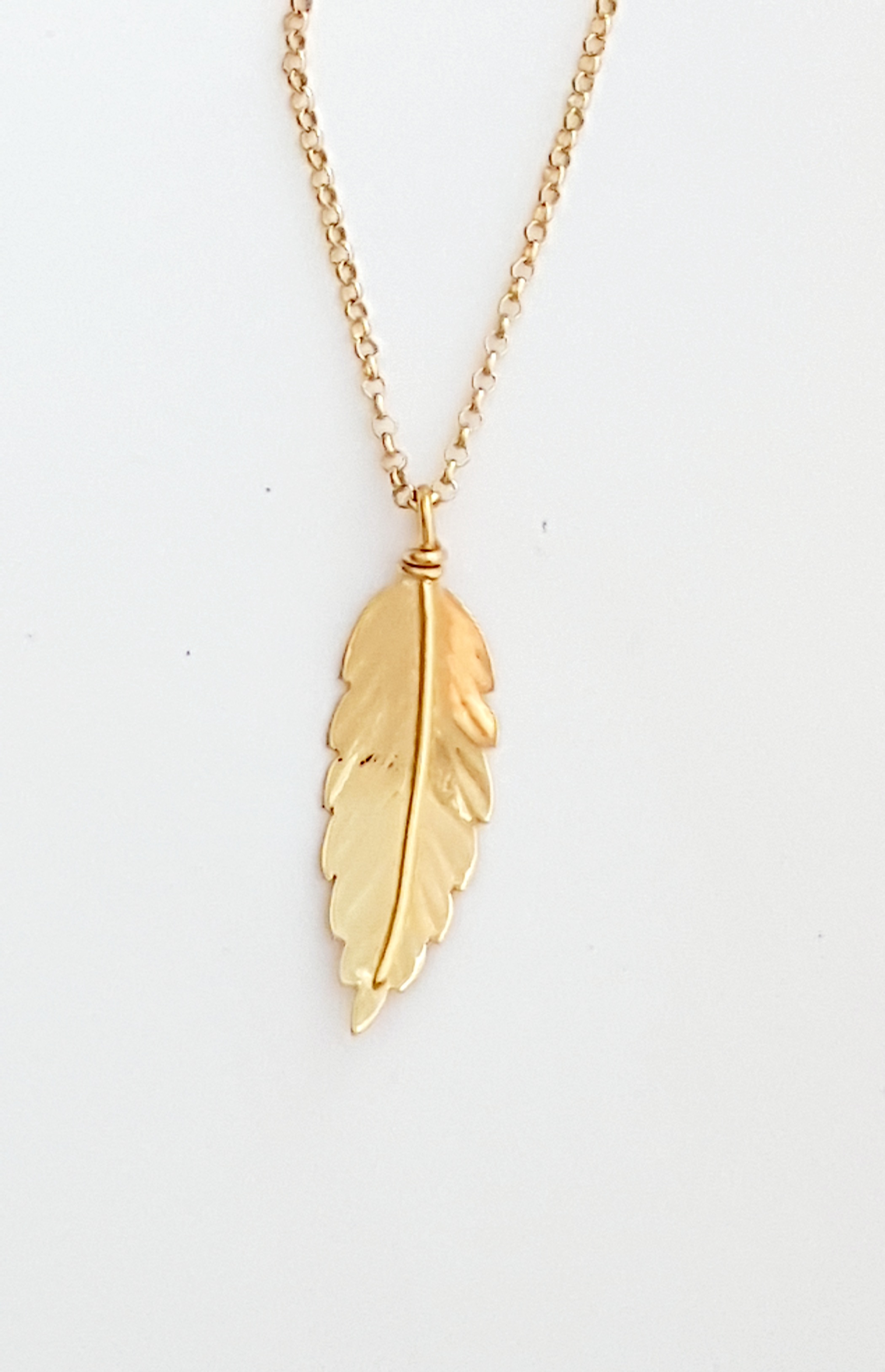 Zoomed out Photo of Gold Rowan Leaf Pendant