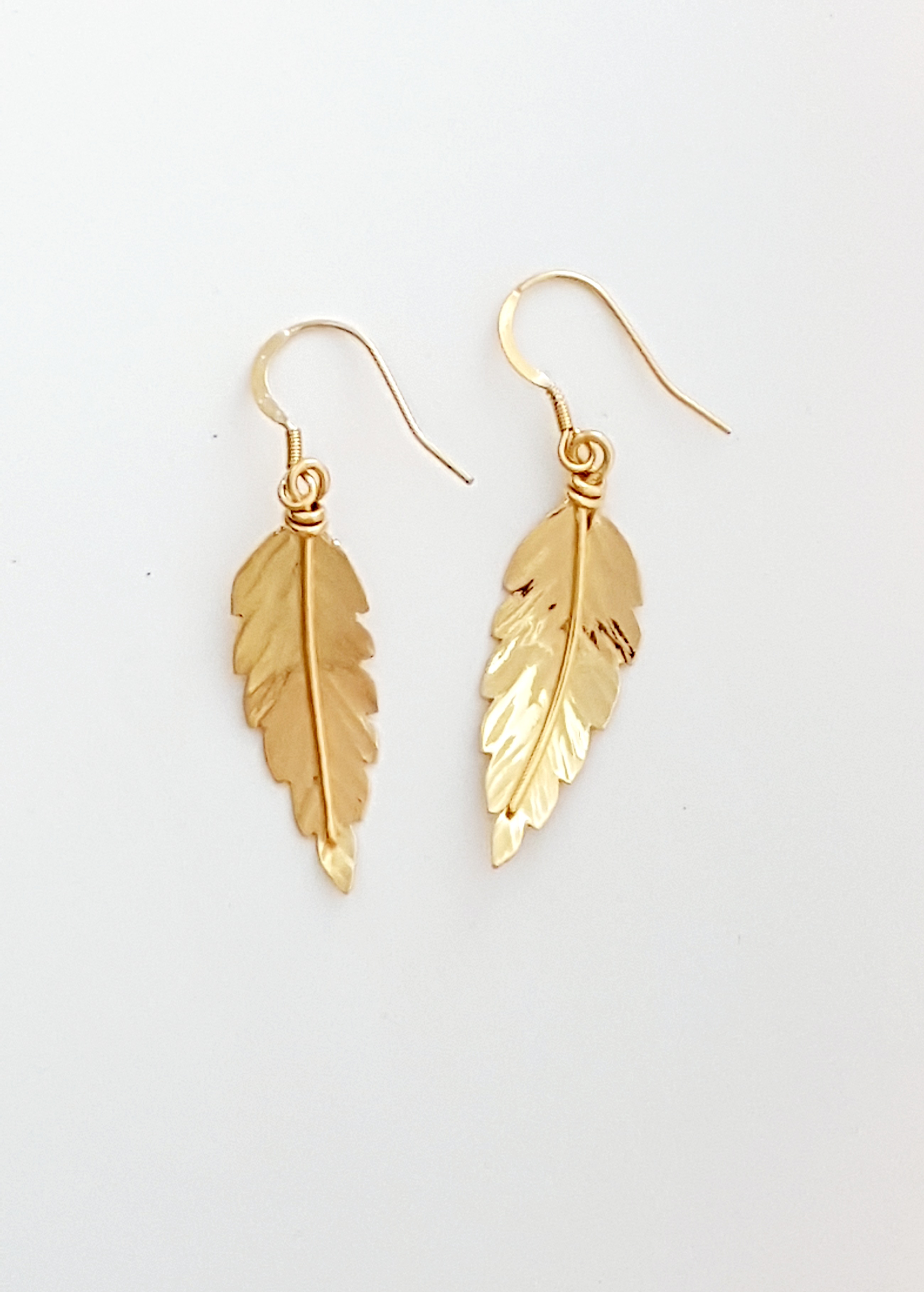 Zoomed out Photo of Gold Rowan Leaf Earrings