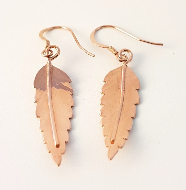 Zoomed out Photo of Rose Gold Rowan Leaf Earrings