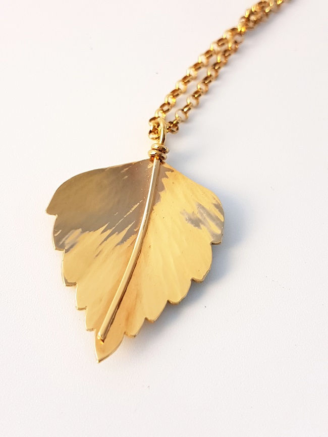 Zoomed out Photo of Large Gold Birch Leaf Pendant