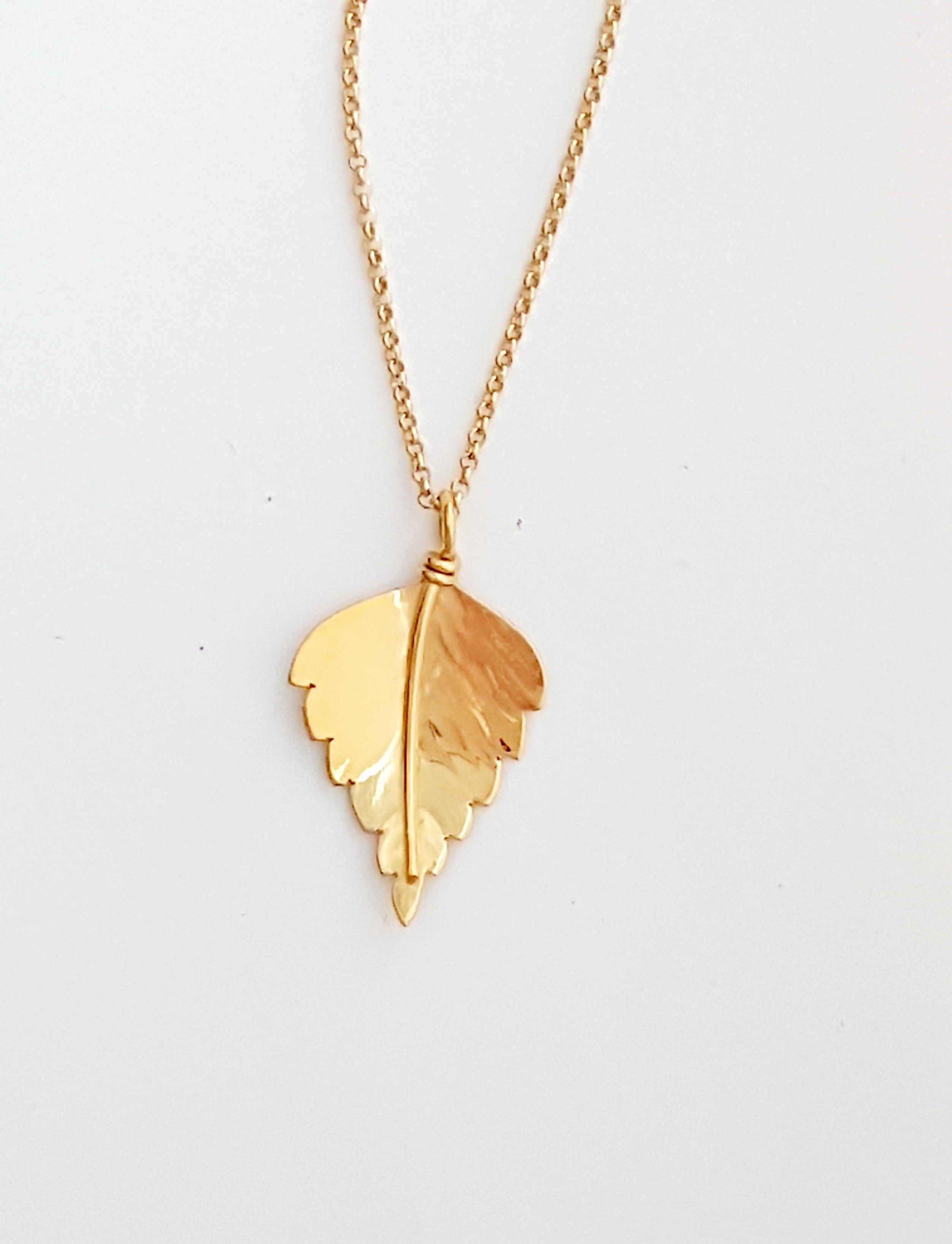 Zoomed out Photo of Small Gold Silver Birch Leaf Pendant