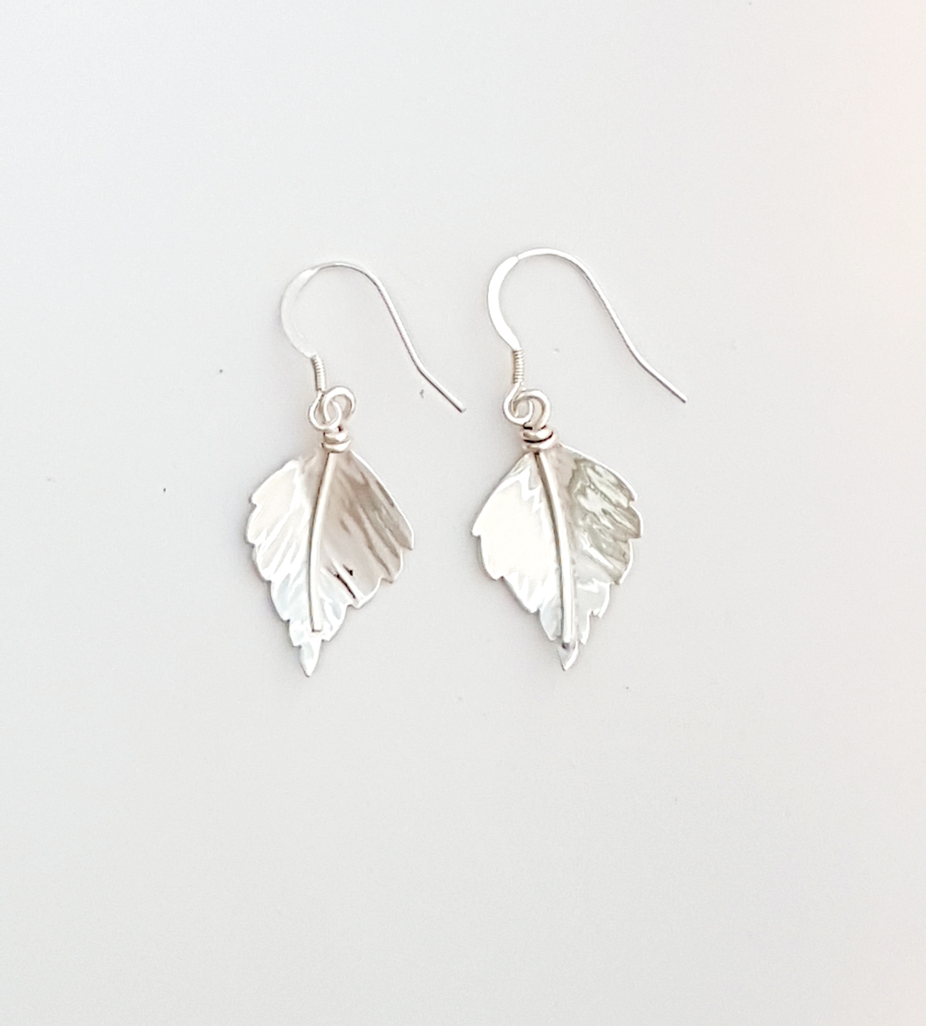 Zoomed out Photo of Small Silver , Silver Birch Leaf Earrings