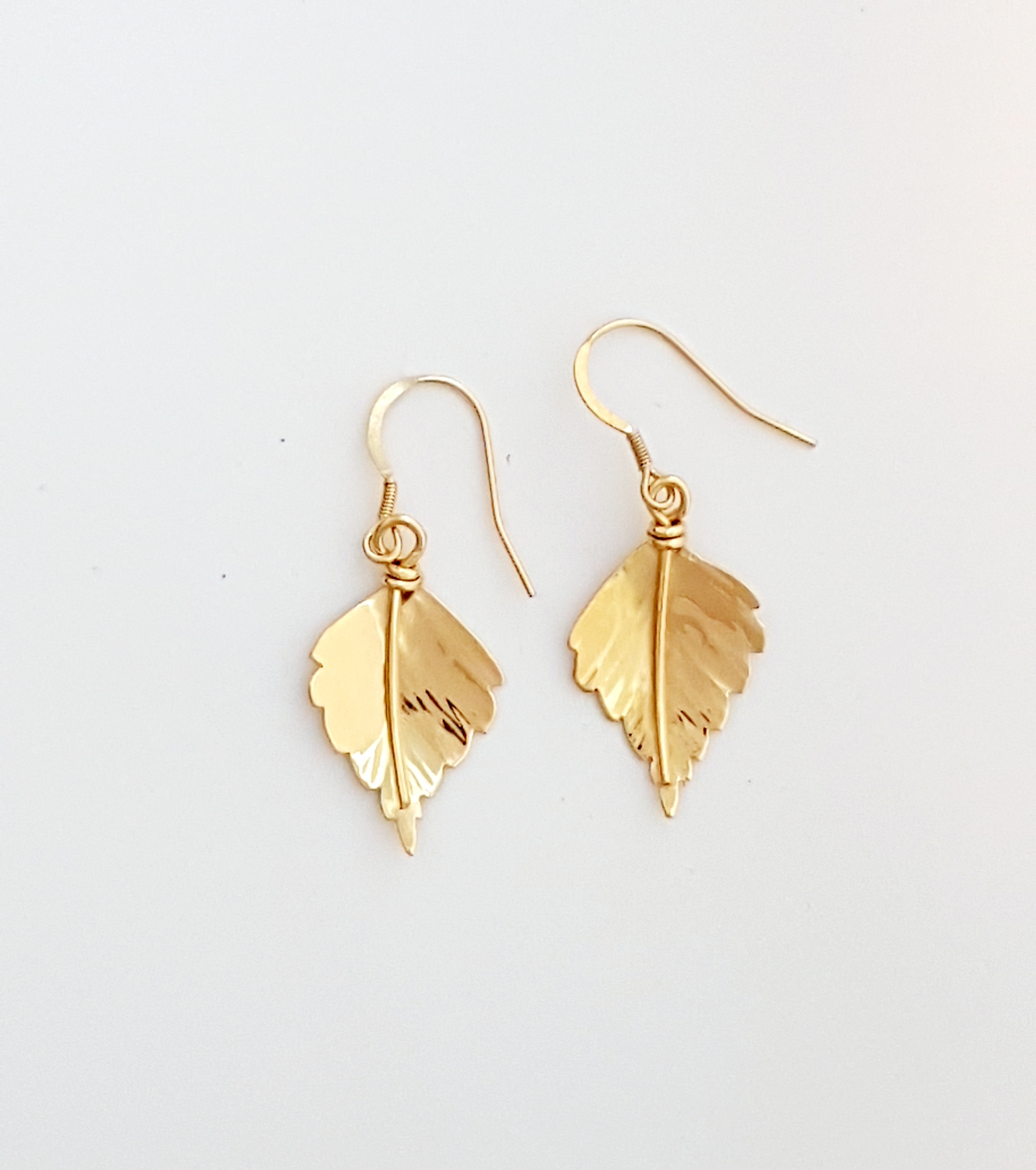 Zoomed out Photo of Small Gold Silver Birch Leaf Earrings