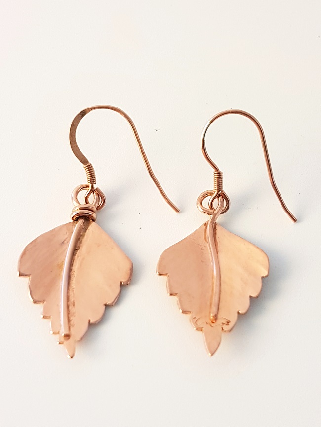 Zoomed out Photo of Small Rose Gold Silver Birch Leaf Earrings