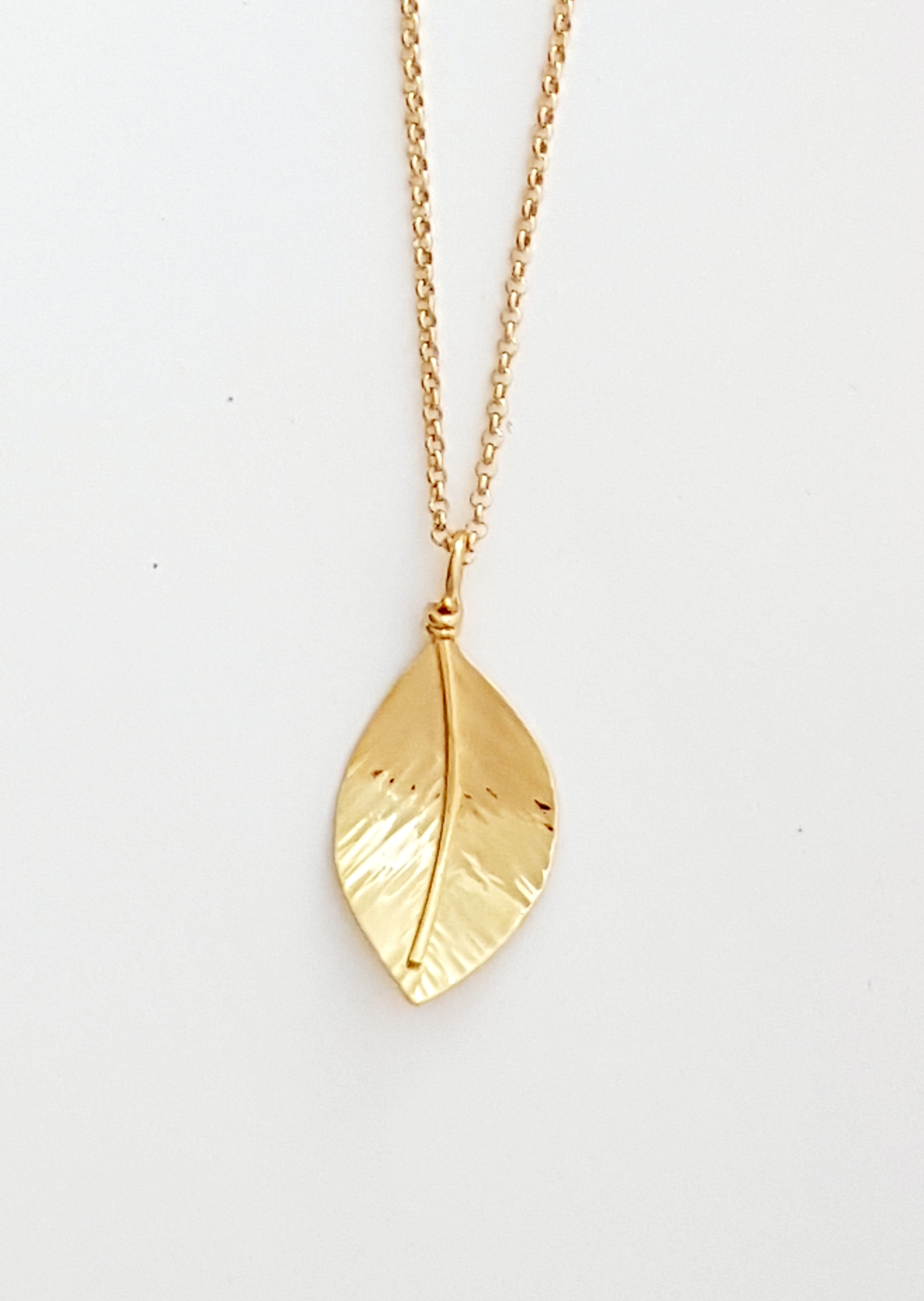 Zoomed out Photo of Gold Wild Apple Leaf Pendant
