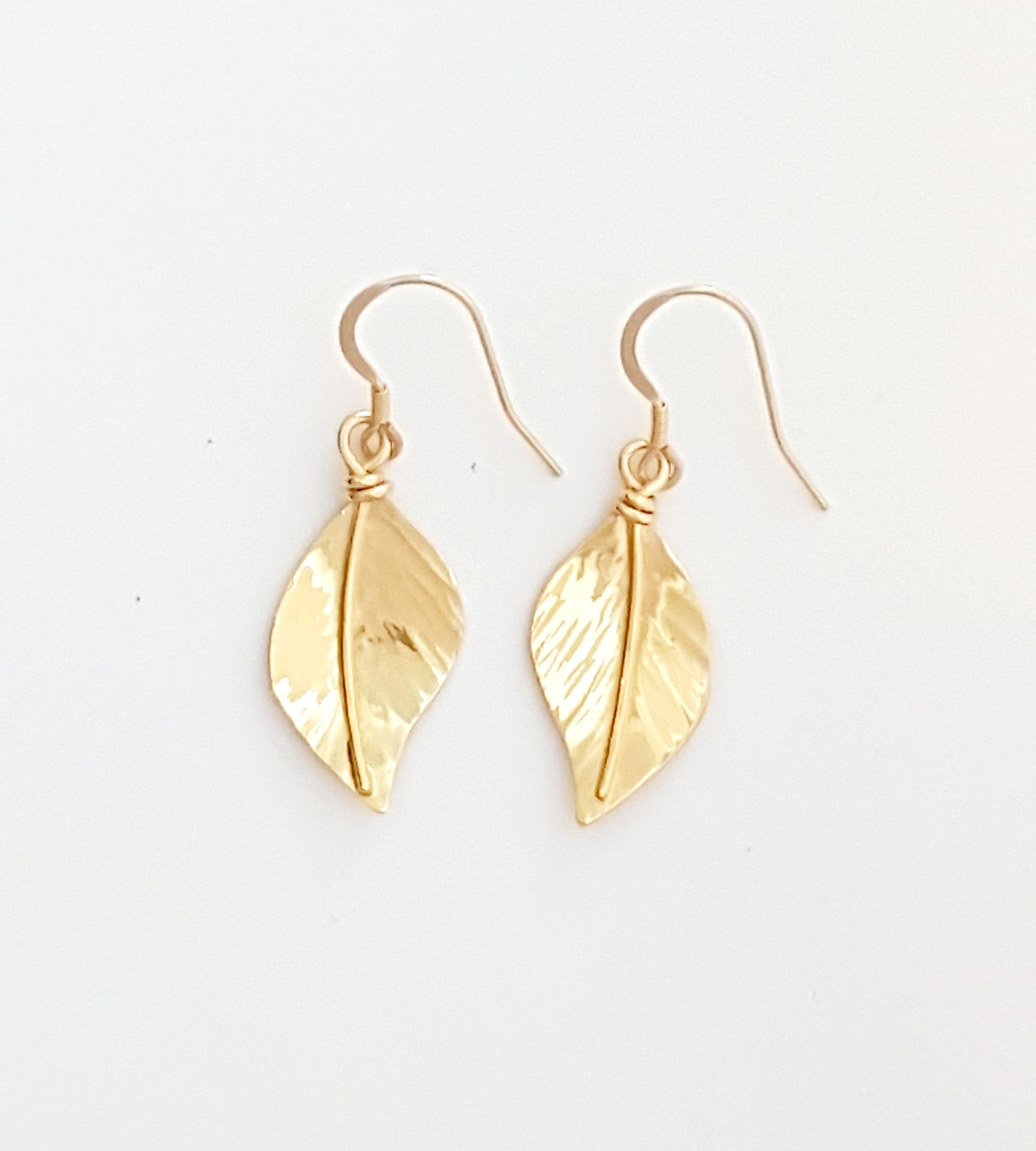 Zoomed out Photo of Gold Wild Apple Leaf Earrings