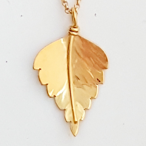 Small Gold Silver Birch Leaf Pendant
