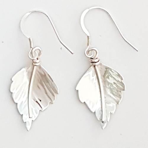 Small Silver , Silver Birch Leaf Earrings