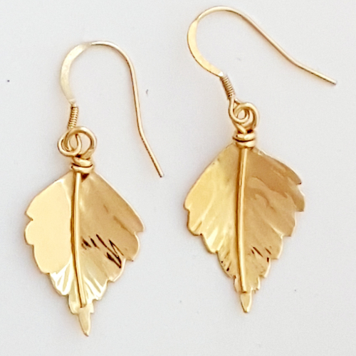 Small Gold Silver Birch Leaf Earrings